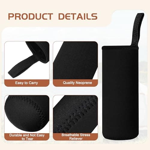 Qzakce Water Bottle Carrier Bag 3 Pack Neoprene Portable Water Bottle Sleeve Insulated Water Glass Bottles Cover with Handle for Men Women Hiking, Camping, Gym 18.5 oz (Black) — view 2