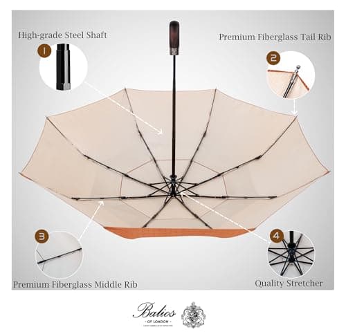 Balios Folding Umbrella Real Wood Handle Herringbone Gold Flame — view 5