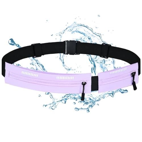 Running Belt Waist Bag, Orange, Dual Zip Pockets, Adjustable Elastic Strap with Reflective Strips (Purple) — view 2