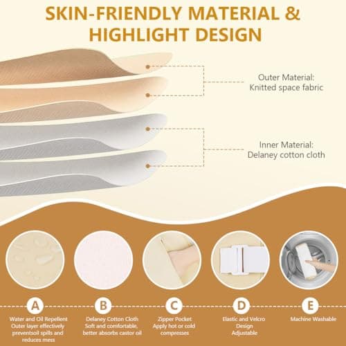 AOOWU Castor Oil Pack Wrap Kit, 6PCS Reusable Organic Cotton Castor Oil Wrap Kit, Organic Castor Oil Compression Wrap for Waist Neck Leg Knee, Machine Washable Anti Oil Leak, (Oil Not Included) — view 3