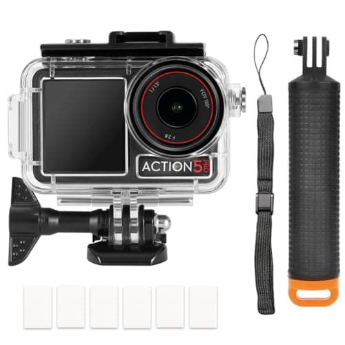 YHTSPORT Action Camera Diving Accessory Kit for DJI Osmo Action 5 Pro/Action 4 /Action 3, Waterproof Case + Waterproof Floating handle, Action Camera Mount Accessories Kit for Water Sport