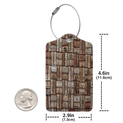 FEYUNYAN Leather Luggage Tags with Privacy Flap, 1 Pcs Travel Id Bag Tags, Wine Cork, Waterproof Suitcase Name Badge Holders with Stainless Steel Loop for Travel, Backpack, Luggage Identification — view 4