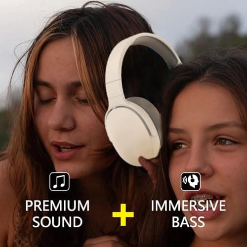 YiYunTE Headphones Wireless Bluetooth Over Ear Headphones Noise Cancelling On Ear Headphones Over Head Wired Headphones with Microphone Jack Foldable Headphone Beige Headset for Gaming Gym PC Laptop — view 5