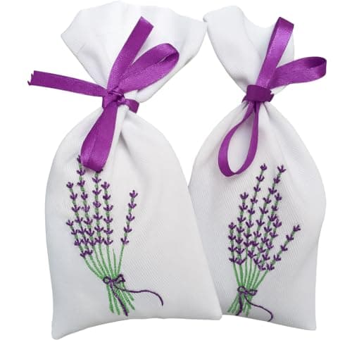 Embroidered Lavender Bags Filled with Dried Lavender (2 white bags) — view 2