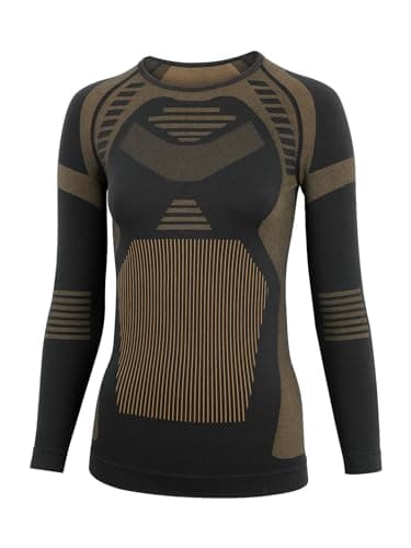 KENEGX Womens Thermal Underwear Set Ultra Soft Crew Neck Long Sleeved Base Layer Tops & Bottoms Yellow — view 5