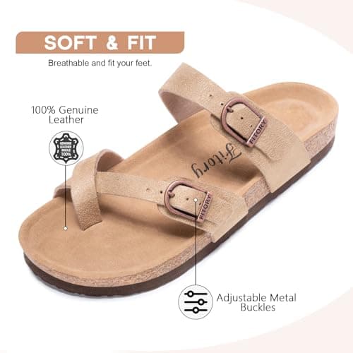 FITORY Women's Leather Sandals Comfort Cork Footbed Suede Taupe Size 7 — view 3