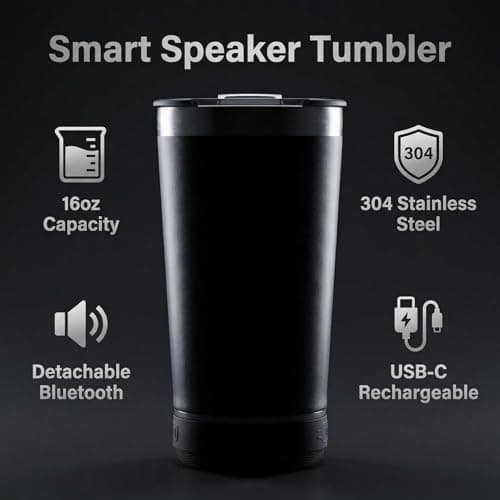 Wunuii 16oz Bluetooths Speaker Tumbler | 304 Stainless Steel Insulated Mug | Detachable Wireless Bluetooths Music Cup | Included USB-C Charging Cable for Travel, Party, Outdoor — view 2