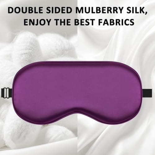 Real Mulberry Silk 2 Pack Sleep Mask, Natural Pure Silk Eye Masks with Adjustable Strap for Sleeping Blue+Purple — view 5