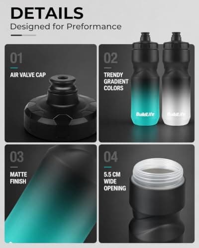 BuildLife 2 Pack Sports Water Bottle, 710ML Squeeze Water Bottle, Biking Water Bottles, BPA Free & Leakproof Cycling Bottles for Hiking, Outdoor Sports Dishwasher Safe (BlackBlue+BlackWhite) — view 3