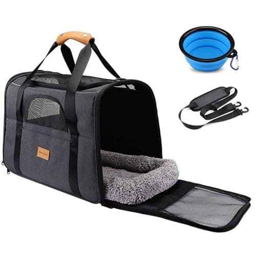 Morpilot Cat Carrier Airline Approved Pet Carrier up to 9kg Portable Dog Hand Bag Breathable Small Travel Cage with Adjustable Shoulder Strap and Collapsible Bowl