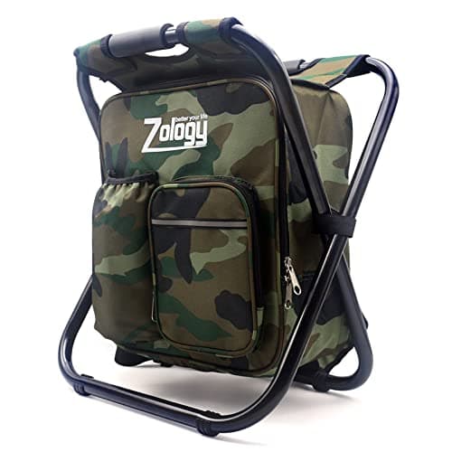 Zology Folding Camping Chair Stool Backpack with Cooler Insulated Picnic Bag, Camouflage Portable Hiking Seat Table Bag for Outdoor Indoor Fishing Travel Beach BBQ