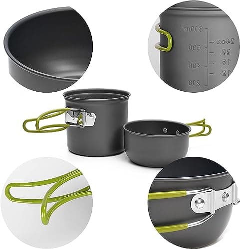 Camping Cookware Mess Kit for 1 People,ISFORU Camping Non-stick Cooking Set include Backpack Pot and Pan Set with 304 Stainless Steel Cup and Utensil Set for Traveling Trekking and Hiking — view 6