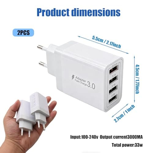2PCS Multiple USB Charger, 33W with 4 Ports QC 3.0 Quick Charge — view 6