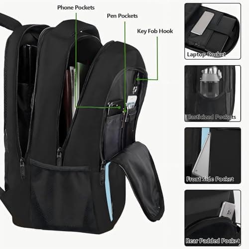 MATEIN Travel Laptop Backpack, Work Bag Lightweight Laptop Bag, Black Blue — view 4