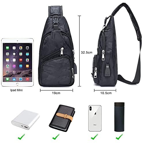 flintronic Sling Bag, Chest Bag with USB Charging Port, Men Women Lightweight Crossbody For Hiking,Cycling, Traveling (Include 1*USB Cable) — view 3
