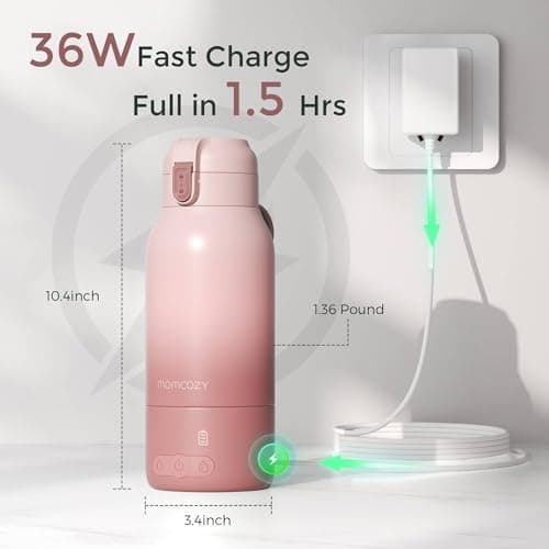Momcozy Portable Bottle Warmer for Travel – Dual Heating Modes for Breast Milk & Water, Portable Milk Warmer with Fast Heating & Long Battery Life, 500ml Large Capacity, Pink — view 6