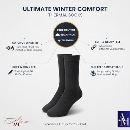 ABUMOR® 3Pairs Winter Thermals Ladies Thermal Socks, Black, Size 4-7, Cold Weather Protection -25°C, 8 Pack (4-7 Asrtd 3P) — view 6