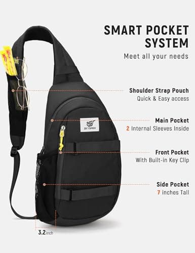 SKYSPER Sling Bag Anti-Theft RFID Crossbody Bag Travel Cross Body Backpack Shoulder Hiking Sling Daypack(Black) — view 2
