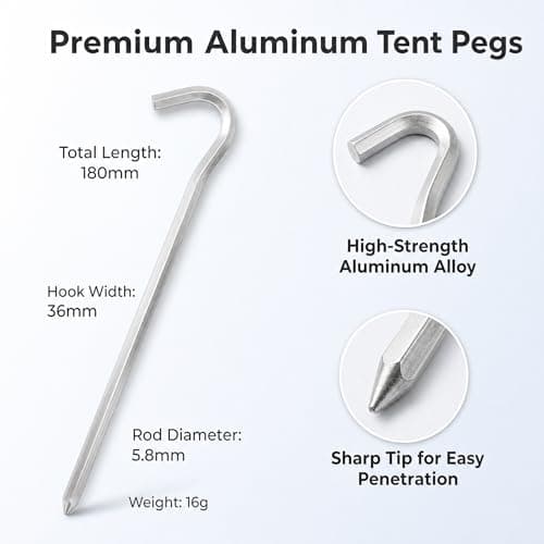 Tent Pegs Metal Heavy Duty 8-Pack, 18cm Hard Ground Tent Pegs Heavy Duty for Hard Ground, Aluminium Alloy Hexagonal Camping Pegs for Outdoor Camping and Backpacking with Storage Bag — view 2