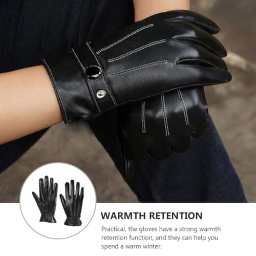 DOITOOL Men's Winter Riding Gloves PU Leather Windproof Warm Black — view 3