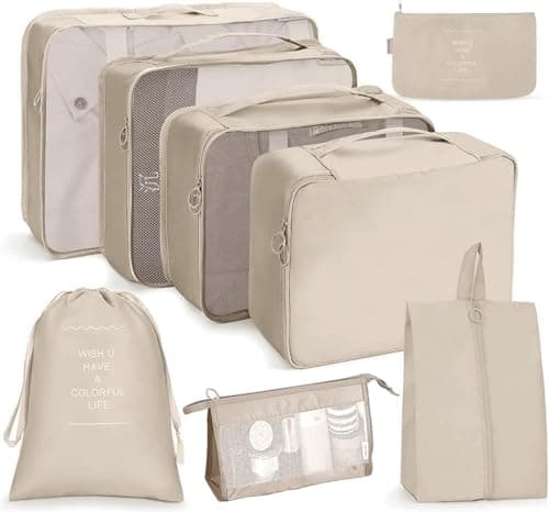 Bansga Packing Cubes for Suitcase 8 Sizes Suitcase Organizer Bags 8 pcs(Beige)