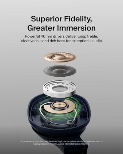 Belkin SoundForm Surround Bluetooth Over-Ear Headphones, Environmental Noise Cancelling Headphones, Wireless with 60H Playtime and Soft Ear Cups for iPhone, Galaxy, iPad, Travel, Home or Office, Blue — view 4