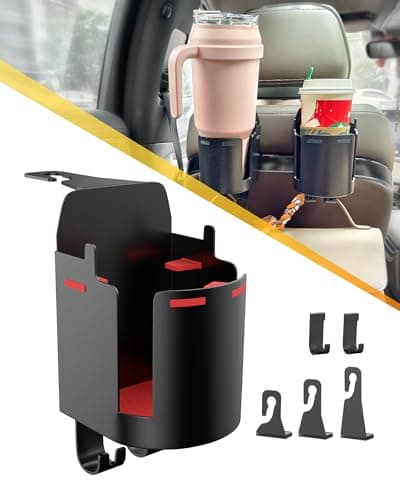 TRIZEPSSEIL 3.7" Headrest Cup Holder for Back Seat with Large Capacity (2PCS), Multifunctional Seat Back Organizer with Headrest Hooks for Car Travel Accessories, 3 in 1 Car Back Seat Cup Holder