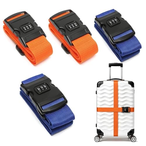 4 Pack Suitcase Straps with Lock, Adjustable Luggage Straps