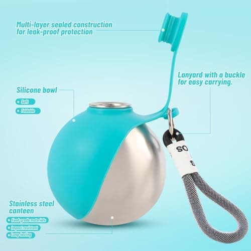 Portable Dog Water Bottle - 2-in-1 Pet Water Bottle with Foldable Silicone Bowl, Stainless Steel Dog Travel Water Bottle, Leak Proof & Compact, Ideal for Outdoor Walking Hiking Travels, 285ml — view 3