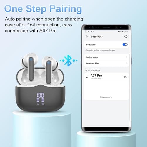 Wireless Earbuds, Bluetooth 5.4 Headphones in Ear with HiFi Stereo Deep Bass, 4 ENC Noise Cancelling Mic Wireless Earphones 40H Playtime, Bluetooth Earbuds Dual LED Display, IP7 Waterproof, Grey — view 5
