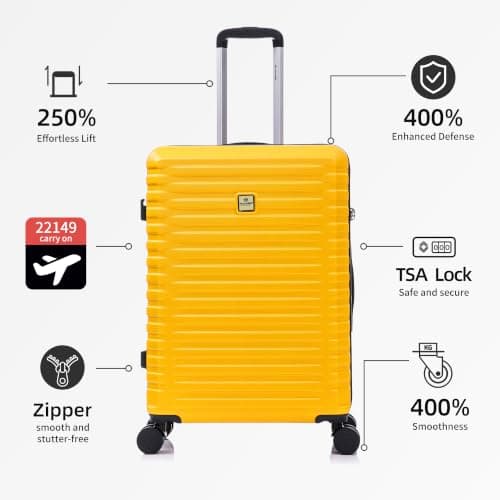 Rocklands Large Suitcase Hard Shell Lightweight 4 Dual Spinner Wheels Trolley Luggage Suitcase Hold Check in Luggage TSA Combination Lock (Mango Yellow, Small 20") — view 3