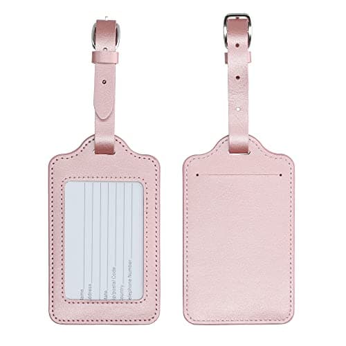 kwmobile Luggage Tags - 2X Synthetic Leather Name Address Cards for Travel Luggage, Suitcases - Rose Gold — view 5