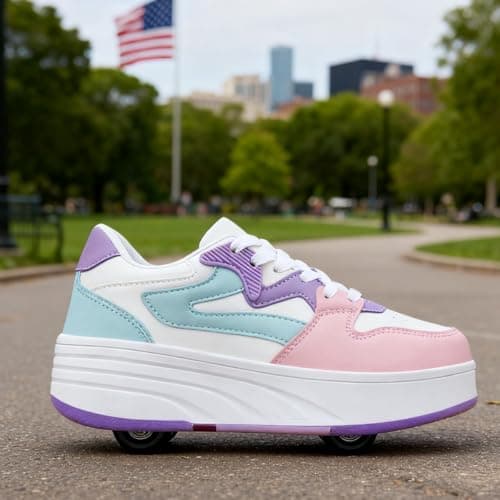 Roller Skate Shoes for Women Girls Sneakers with Detachable Wheels Sport Shoe Suitable for Halloween Christmas Birthday Party Gifts Purple — view 2