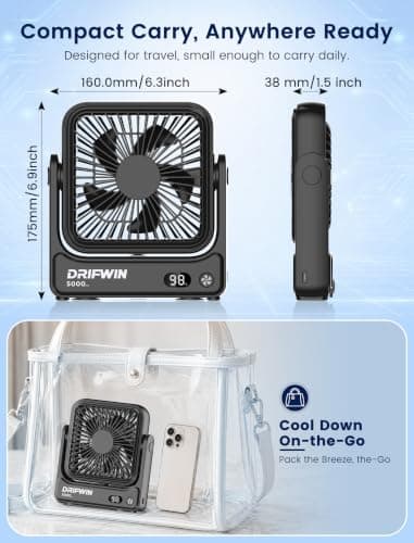 Magnetic Travel Fan, 5000mAh Ultra-Slim Cruise Approved Fan Rechargeable, 4-Speed, Hook Design, Portable Fan for Cruise Ship Cabin, Bedroom Sleeping, Camping, Travel & Cruise Essentials 2026 — view 5