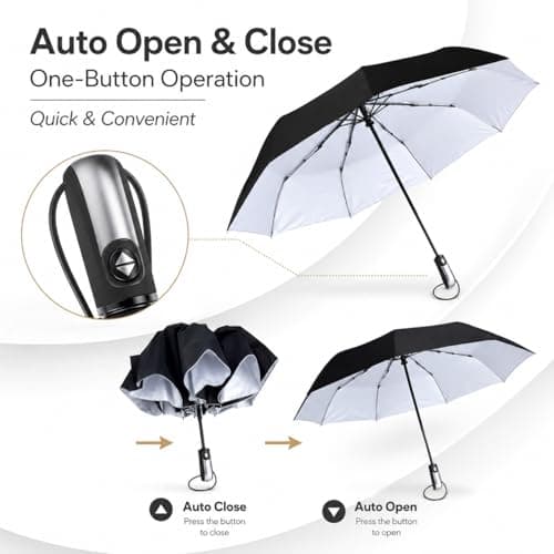 MAR Windproof Travel Umbrella, Compact Automatic Folding, Black — view 6