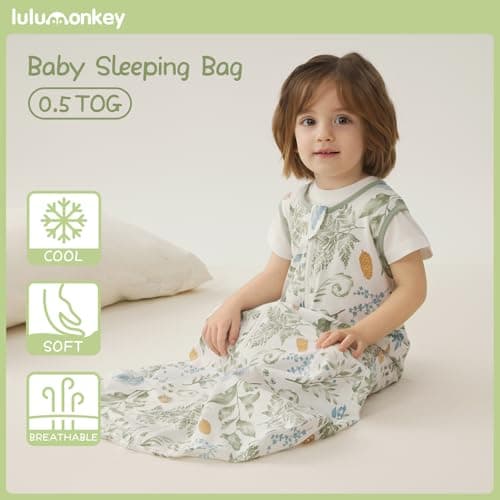 LULUMONKEY 0.5 Tog Baby Summer Sleeping Bag 6-18 Months, Soft Cotton Newborn Sleep Sack Baby Wearable Blanket, Forest — view 2