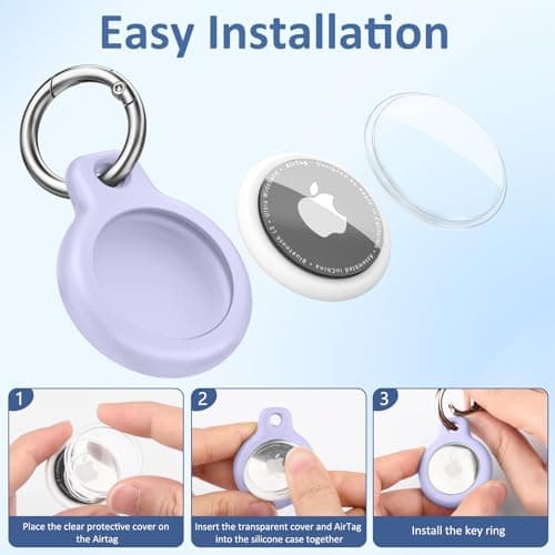 Air Tag Holder Air Tag Silicone Case, with Keychain, TPU Case for Air Tags Keyring for Keys, Bags, Luggage, Pet Collar, Anti-Lost and Scratch-Resistant, Fully Covered (Purple) — view 5
