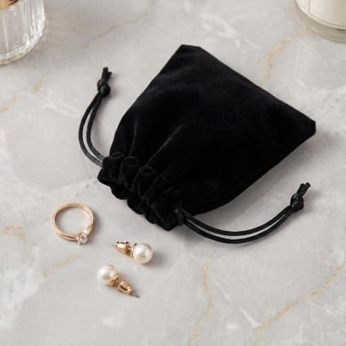 RevpoltIQ 8 Pcs Black Velvet Jewellery Pouches 15x12cm Small Drawstring Bags for Jewellery, Rings, Earrings Storage, Wedding Favor Bags, Gift Packaging, Travel Jewellery Pouchs Set — view 5