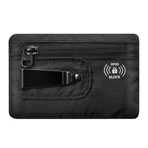 KOSMCCO RFID Blocking Clip Stash Pocket, Compact Hidden Travel Belt Wallet for Cards & Cash - Slim Pickpocket-Proof Design for Everyday Carry, Black, Medium (3.5x5.2"), Low Profile