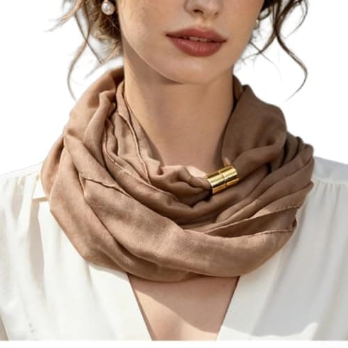 2 Pack Women Lightweight Scarf Solid Color Magnetic Neck Wrap Shawl — view 4