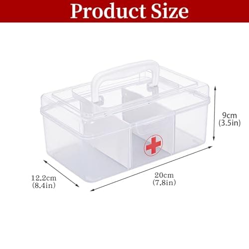 Punorric Medicine Storage Box - Detachable Dividers First Aid Box Empty, Foldable Handle Medical Box & Home First Aid Kit, Transparent Medicine Organiser for Home/Travel/Office-Type A — view 2