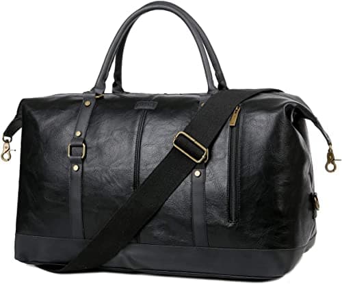 BAOSHA Oversized Faux Leather Travel Duffel Tote Bag Carry On Overnight Weekender Bag Travel Holdall for Men and Women HB-14 (Black) — view 6