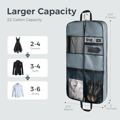 pack all 43" Premium Gusseted Travel Garment Bag, Hanging Suit Bag(Grey) — view 2
