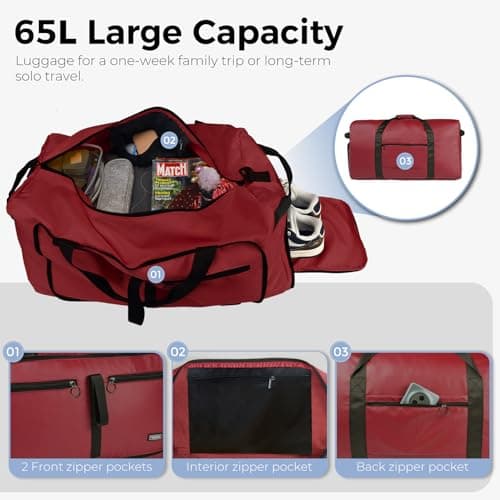 Fmeida 65L Foldable Travel Duffle Bag Waterproof Holdall Luggage Bags — view 4