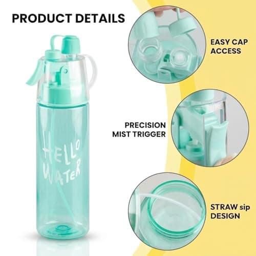 wellrun 580ML Sports Water Bottle with Spray Mist,Portable Leakproof Multi-Function Hydration Drinking Bottle for Outdoor,Fitness,Cycling, Climbing,Hiking,Flip Straw(Glossy Blue) — view 3
