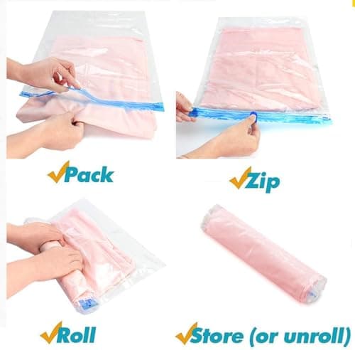 Compression Bags for Travel, Storage and Camping,12 Pcs (Small×4,Large×4,Jumbo×4) Roll Up Reusable Travel Space Saver Vacuum Storage Bags, No Vacuum or Pump Needed,by Aimary-Tech — view 6