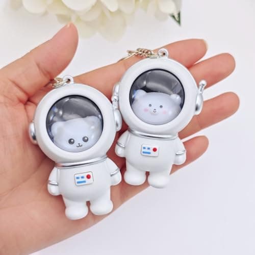 JZK 2x LED Cartoon astronaut keychain, cute spaceman key ring for backpack, space themed gift, bithday party favours giveaways thankyou gift, class prize — view 4
