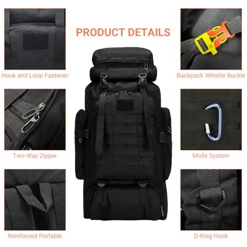 Vnvnvnv 80L Waterproof Hiking Backpack Camping Backpack, Black — view 4