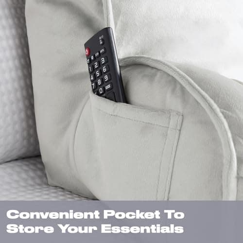OHS Reading Pillow for Bed Adult, Detachable Neck Roll Gaming Cushion Cuddle with Head Rest Super Soft Comfy High Back Support Cushion with Arms for Sitting Up in Bed, Silver — view 3