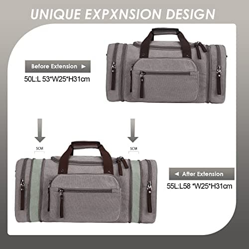 Unisex Canvas Holdall, AIZBO Travel Carry On Duffles Bags Overnight Weekend Weekender Bag for Men and Women (Expansion Capacity: 58 * 25 * 30cm) (Grey) — view 5